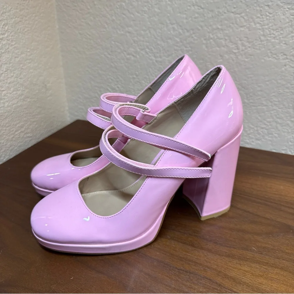 STEVE MADDEN Custom Twice Patent Pink Chunky Heel Platform Mary Jane Pumps 9M